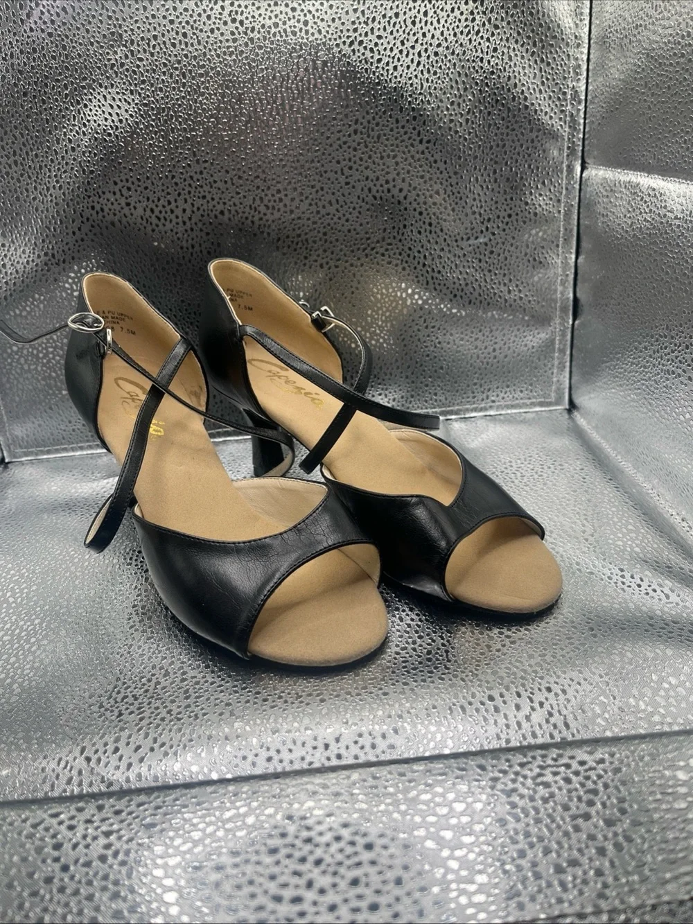 Capezio Black Open-Toe Strappy Dance Heels- minor damage on one heel